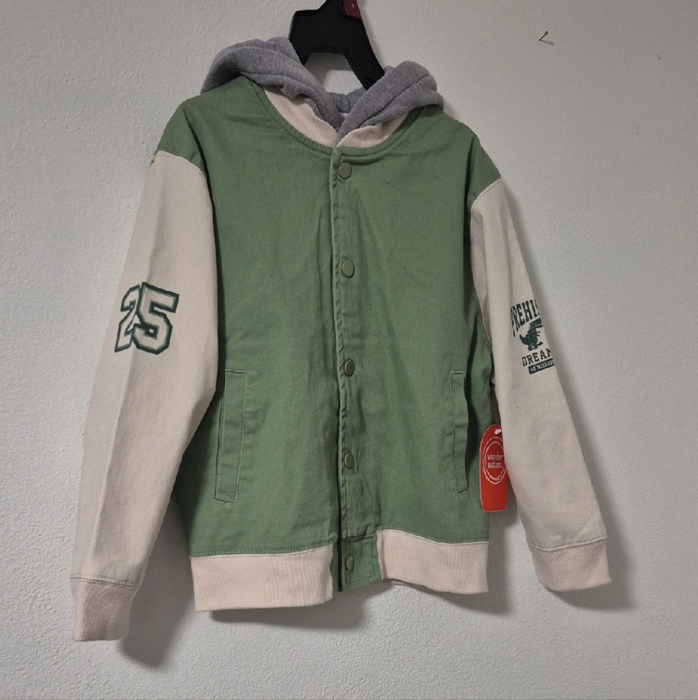 Wonder Nation Green and Cream Kids Bomber Jacket Hoodie